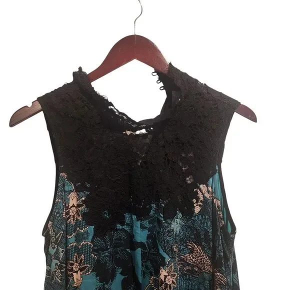 Anthropologie Maeve Black and Teal Floral Butterfly Swing Dress Small - Picture 4 of 6